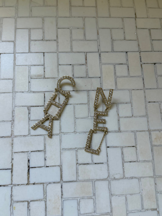 CHANEL Crystal Letter Drop Earrings